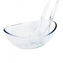 Saladeira 32cm Oval Breakfast Com 2 Talheres Em Acrílico